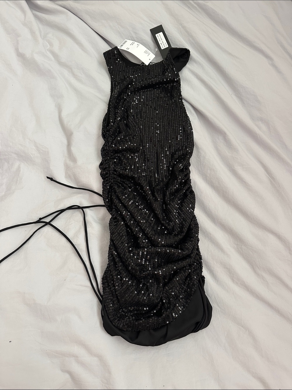 Black Sequin Ruched Party Dress - Women